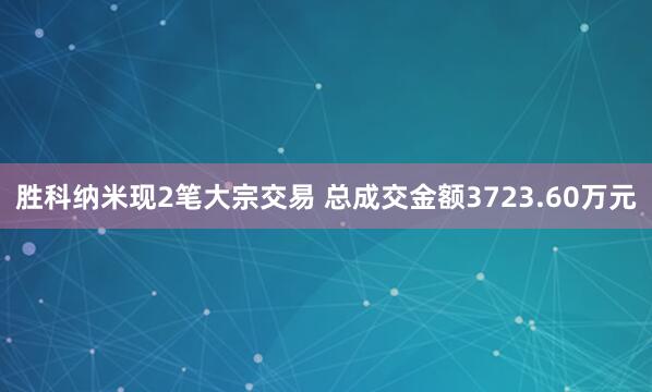 胜科纳米现2笔大宗交易 总成交金额3723.60万元
