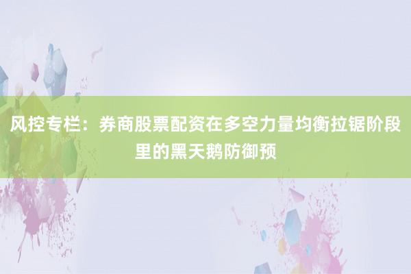 风控专栏：券商股票配资在多空力量均衡拉锯阶段里的黑天鹅防御预
