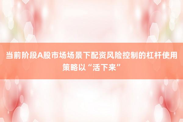 当前阶段A股市场场景下配资风险控制的杠杆使用策略以“活下来”