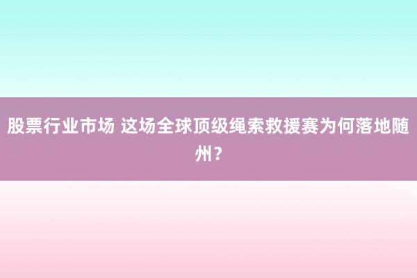股票行业市场 这场全球顶级绳索救援赛为何落地随州？